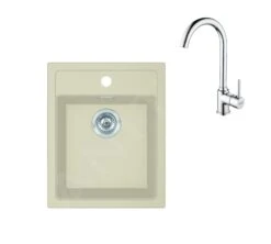 Franke Sets - Keukenset T100, Tectonite Spoelbak SID 610-40 En Keukenkraan FP 9000.031, Beige/chroom 143.0675.706