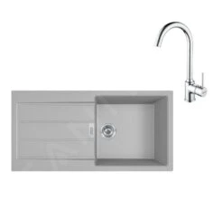 Franke Sets - Keukenset T108, Tectonite Spoelbak S2D 611-100 En Keukenkraan FP 9000.31, Grijs/chroom 143.0675.738