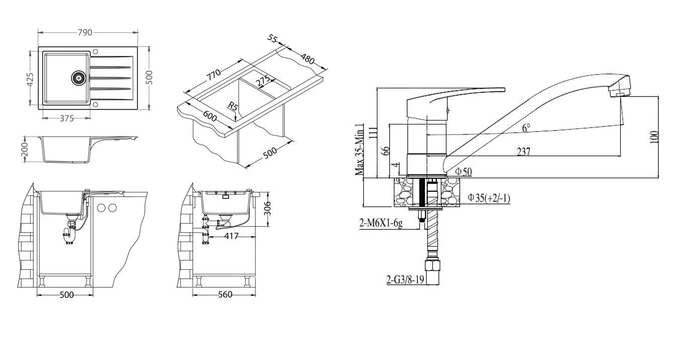 Alveus Sets - Set Granieten Spoelbak Cadit 20 En Keukenkraan Nina, Beige SETA20002 4 Alveus Sets - Set Granieten Spoelbak Cadit 20 En Keukenkraan Nina, Beige SETA20002 - Afbeelding 2