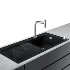 Hansgrohe Spoelbakken - Spoelbakset C51-F450-08 Spoelbak, Grafiet Zwart+keukenkraan, Chroom 43219000